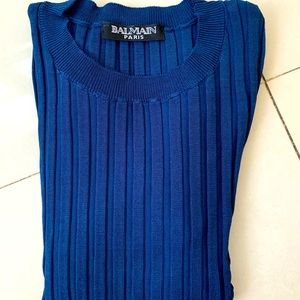 BALMAIN fitted stretch blue top shirt size small 36